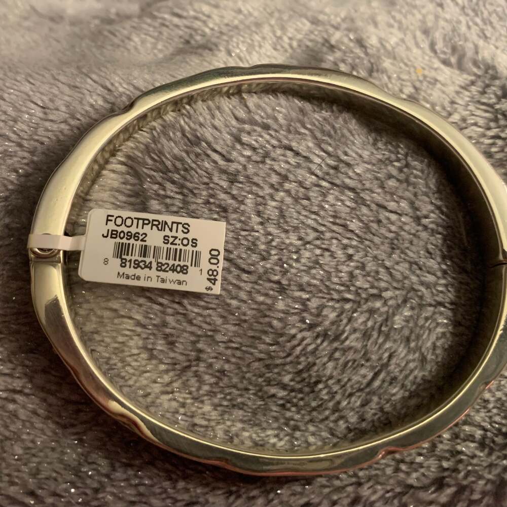 Brighton Footprints Message Hinged Bracelet Silver Tone Crystal Accents - Picture 5 of 5